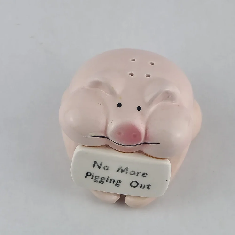 Vintage Pink Piggy No More Pigging Out Pepper Shaker Ceramic Novelty Pig Taiwan